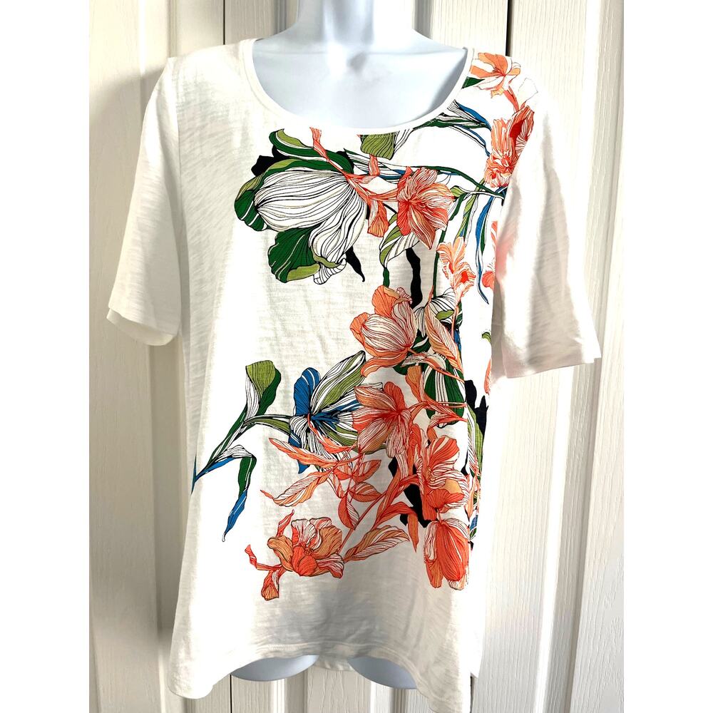 Chico's Spread Kindness Like Wildflowers Foiled Floral Short Sleeve Tee Size 2